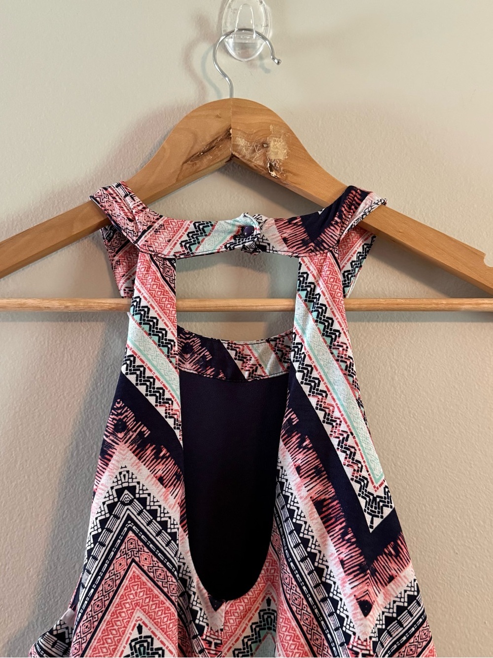 Sleeveless Chevron Maxi Dress in Coral, Navy and Cream - Picture 6 of 7